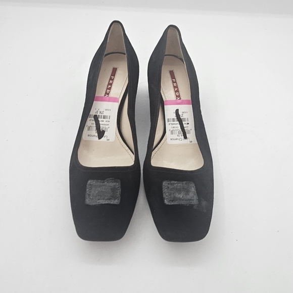 Prada Black Suede Block Heel Pumps Size 7.5 Narrow - Picture 2 of 11